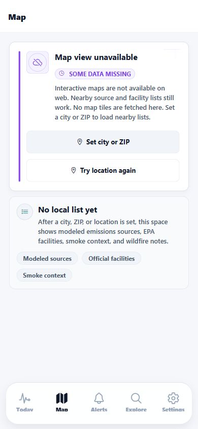 StinkDEX Health Map screen showing nearby source context
